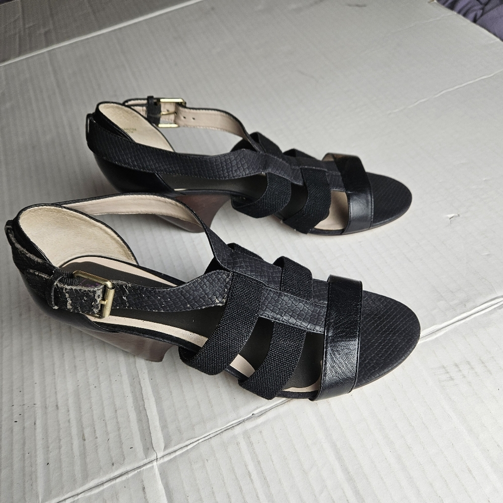 MRKT. Dakota Women Black Mid Wedge Stretch Sandals Size 9.5 Medium - Picture 2 of 13